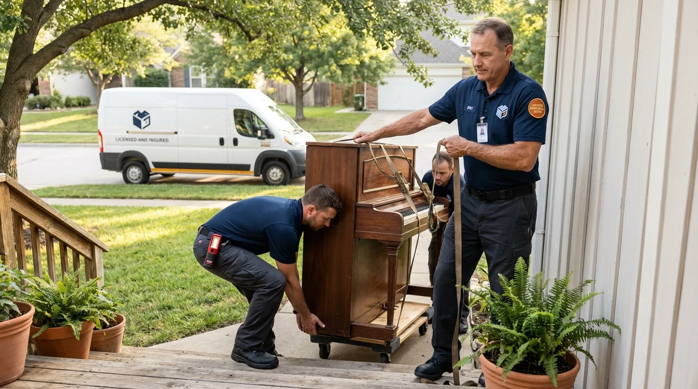 Licensed piano movers securing grand piano in Holbrook, AZ